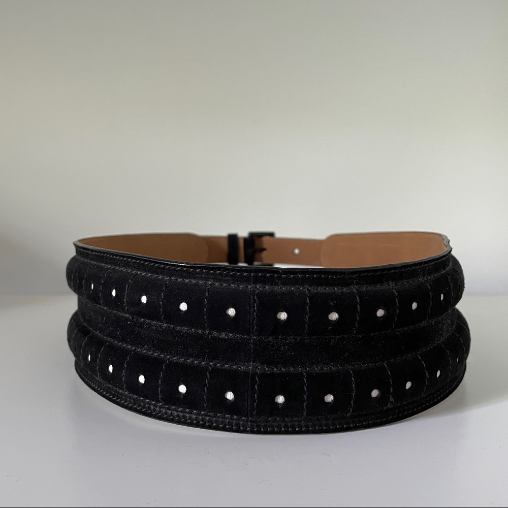 Alaïa Waist belt in Black suede & white dots. Size XS. Used.